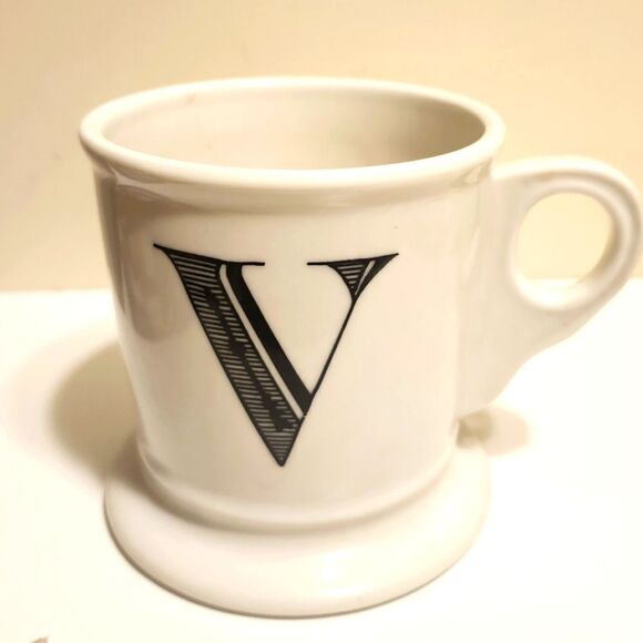 NEW Anthropologie "V" Monogram Initial Black White Mug 12 oz. Discontinued Item - Picture 1 of 6